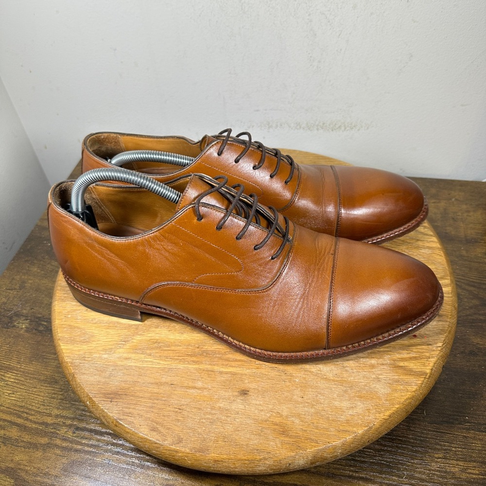 Beckett Simonon Dean Oxford Tan Leather Cap Toe Dress Shoes Mens 12 Handcrafted